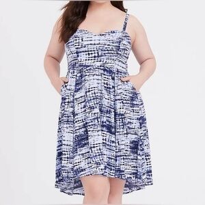 Torrid Challis Tie Dye BoHo Beachy Skater Midi Cami Hi Low Dress NWOT 2X